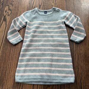 Gap Girl's Gray & Pale Pink Stripe Warm Cozy Thick 100% CottonSweater Dress - 4
